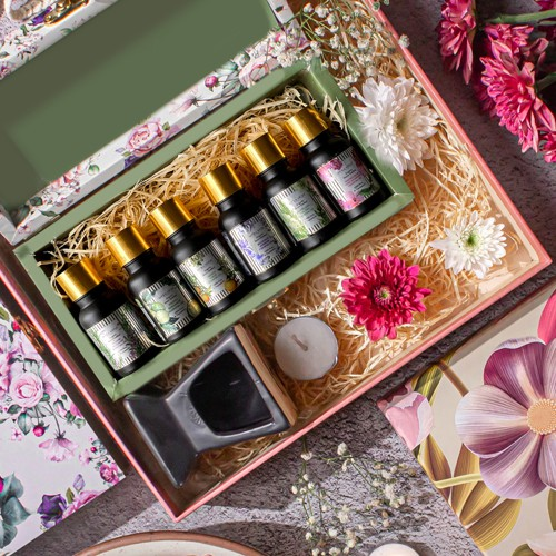 Hamper of Essential Oils, Candle  N  Diffuser from Myra Veda