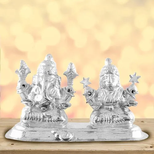 Deliver Silver Plated Laxmi Ganesh Idol