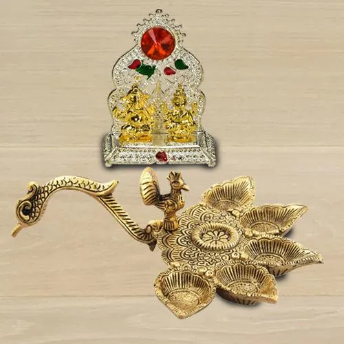 Remarkable Antique Diya with Ganesh Laxmi Mandap<br>