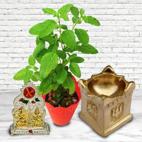 Remarkable Diya with Tulsi Plant N Ganesh Laxmi Mandap