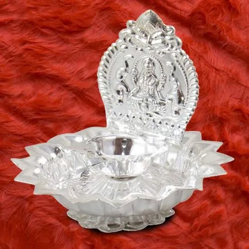 Wonderful Gift of Silver Plated Goddess Laxmi Diya Puja Thali for Spitritual Mothers