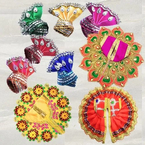 Wonderful 3 Pcs Poshak Set with 6 Pcs Pagdi for Laddu Gopal<br><br>