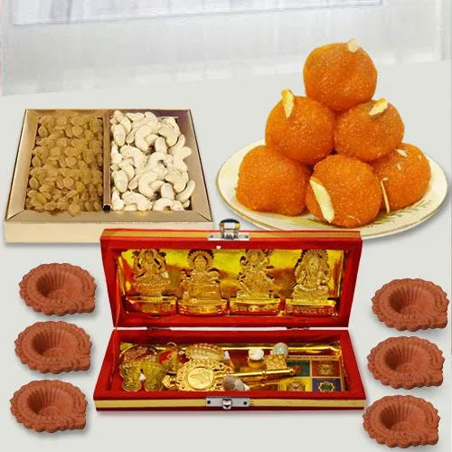 Pious Dhan Laxmi Kuber Yantra with Dry Fruits n Chocolates, Free Diya