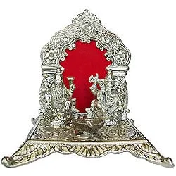 Send Silver Plated Laxmi Ganesh in Mandap and Diya