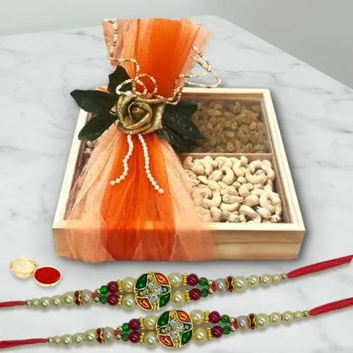 Trendy Stone Rakhi Pair with Cashew n Raisins