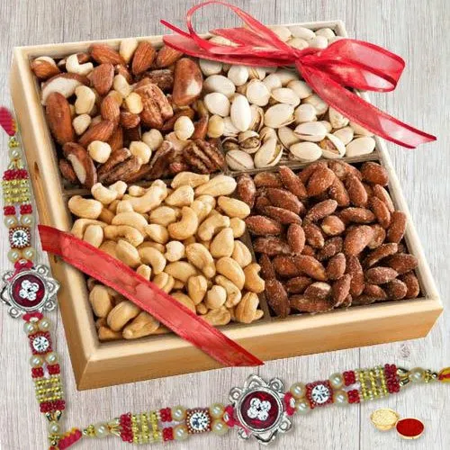 Lovely Rakhi Set with Salted Dry Fruits, Roli Tika n Card