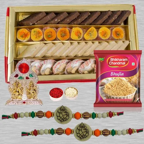 Elegant Ganesh Rakhi N Laxmi Ganesh Mandap, Mixed Sweets N Bhujia
