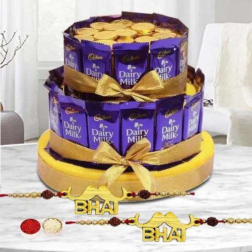 Classy Set of Bhai Rakhi with Tower Arrangement of Chocolates