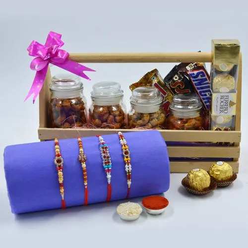 Classy Twin Golden Rakhi Set with Flavor Cashews n Cadbury Chocolates