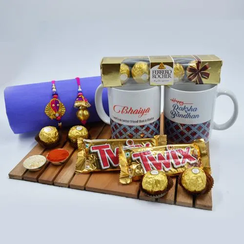Suave Zardosi Rakhi Lumba with Bhaiya Bhabhi Coffee Mug N Chocolates