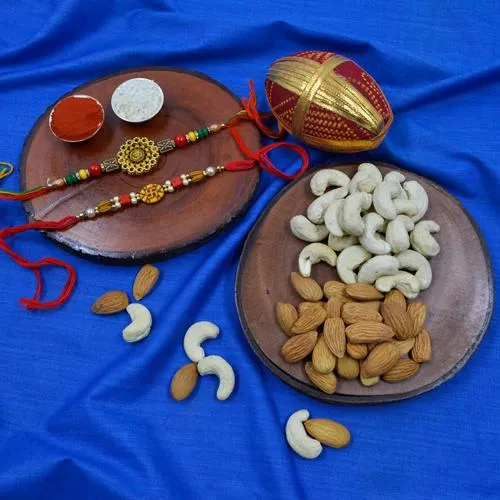 Traditional Twin Rakhi Set with Cashews N Almonds