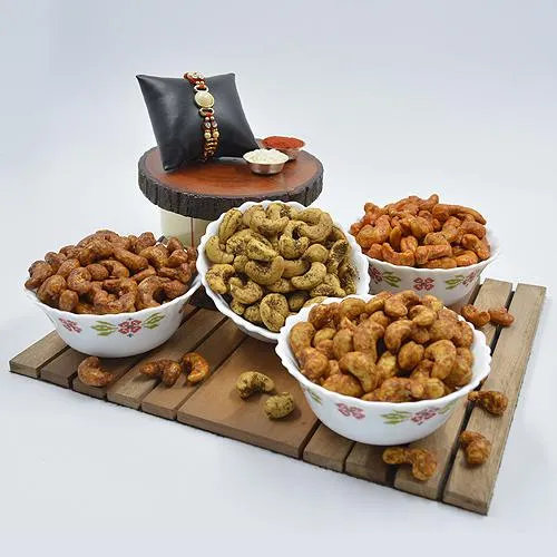 Gorgeous Pearl Rakhi with Flavored Cashews Assortments