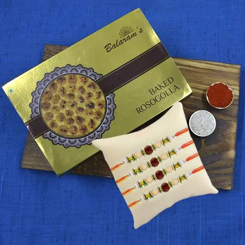 Luscious Baked Rasgulla from Balaram Mullick with Rudraksha Rakhis