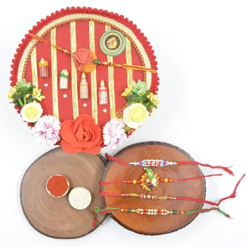 Flattering Stone Rakhi Set of 4 with Shree Rakhi Pooja Thali