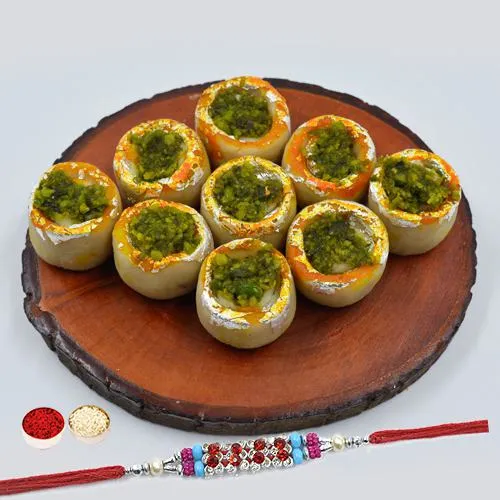 Trendy Rakhi with 250g Haldiram Kaju Pista Meetha <br>