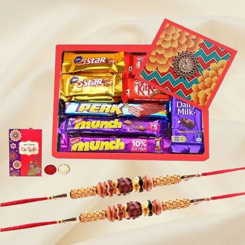 Enticing Rudraksha Rakhi with Chocolates