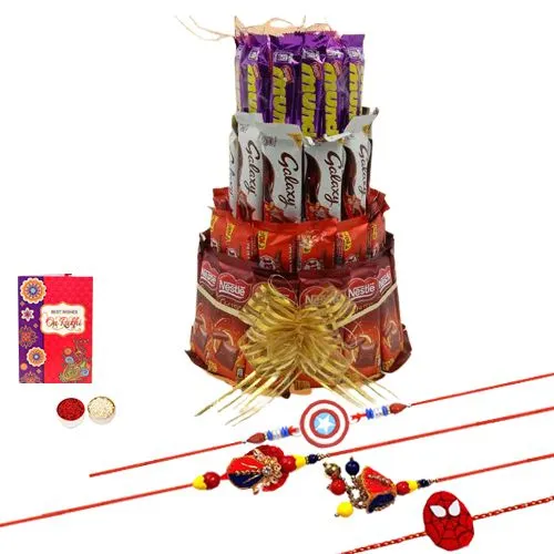 Family Rakhis with 4 Tier Chocolate Tower