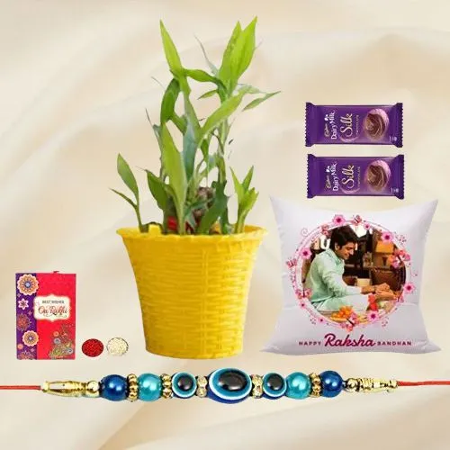 Cool Collection of Evils Eye Rakhi N 2 Tier Bamboo Plant