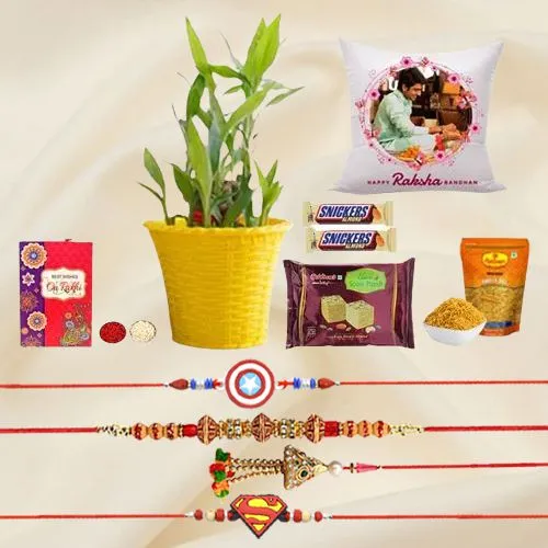 Elegant 2 Tier Bamboo Plant N Family Rakhi Collection