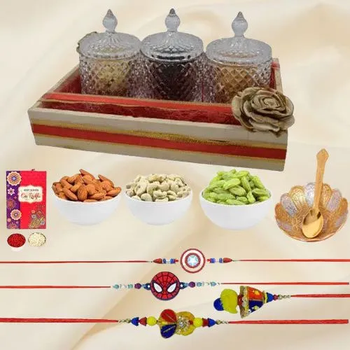 Family Rakhi N Just Heaven Dry Fruits in Fancy Jars