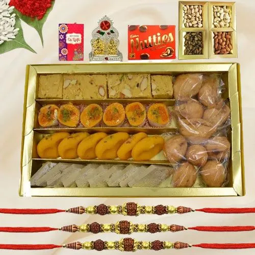 Blessed Rudrakhsha Rakhi n Sweets Combo