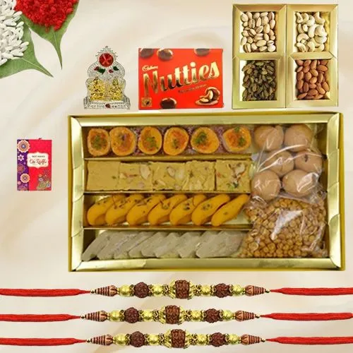Sacred Rudrakhsha Rakhi with Sweets Assortments