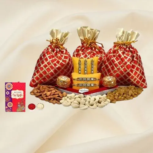 Exclusive Stone Rakhi with Wholesome Dry Fruits Hamper