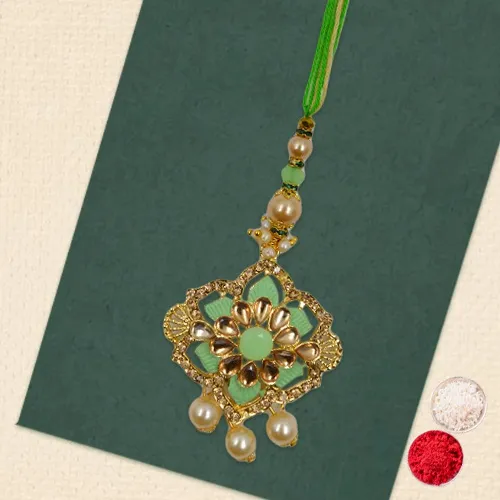 Superb Moti-studded Green Lumba N Message Card