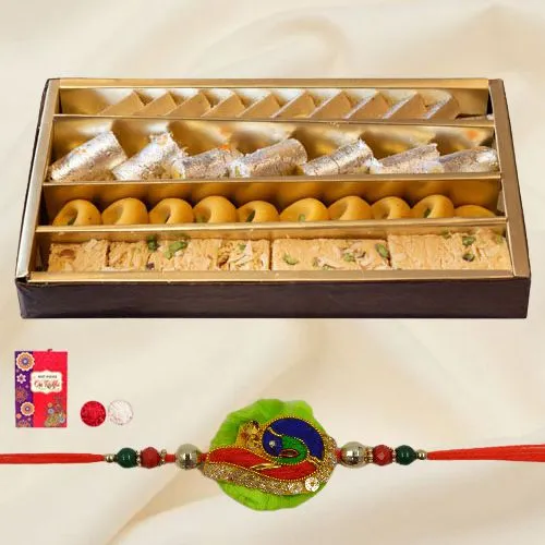 250g Delicious Mix Mithai with a premium Rakhi with free Roli Tilak Chawal