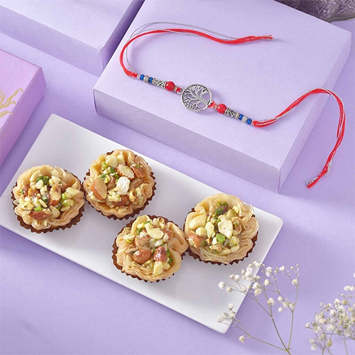 Splendid Tree of life Rakhi  N  Baklawa Combo