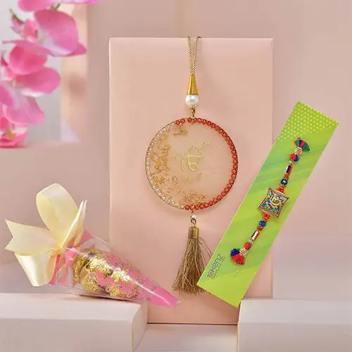 Traditional Ek Onkar Kundan Rakhi  N  Chocolate Combo