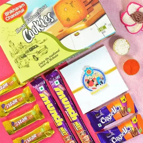 Kids Motu Patlu Rakhi with Chocolates N Cookies Trio