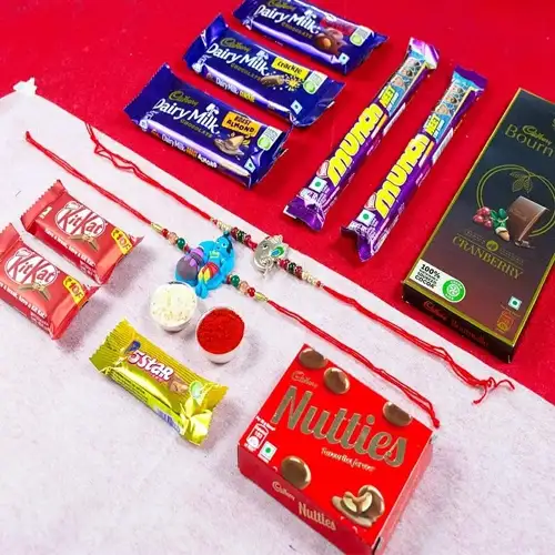 Holy Krishna n Ganesh Rakhi with Chocolates Combo