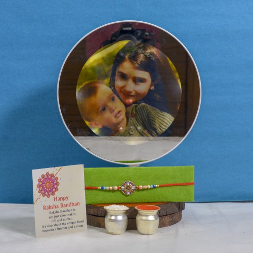 Awesome Kundan Rakhi n Magic Mirror Photo Frame Combo