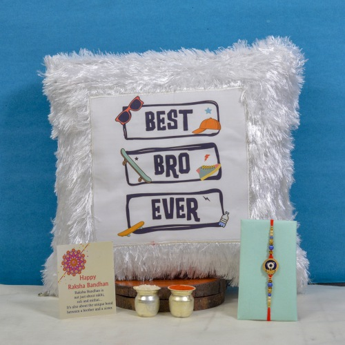 Amazing Kundan Rakhi N Best Brother Cushion Cover Duo