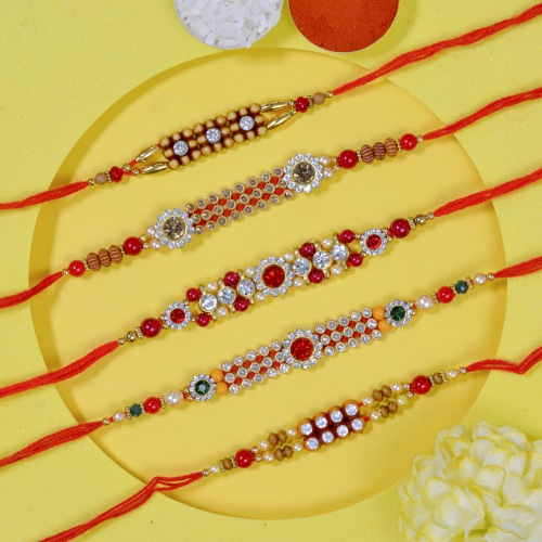 Fantastic Set of 5 AD Stone Rakhi