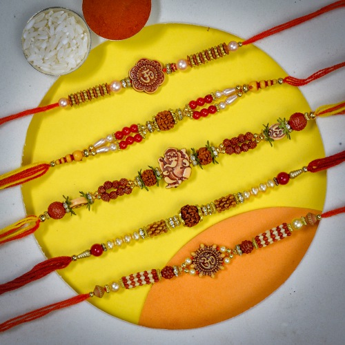 Amazing Set Rudraksh Rakhi with Ganesha N Om Rakhi