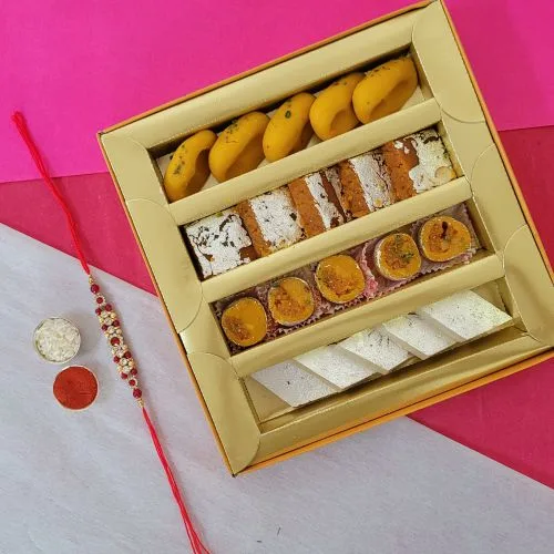 Stunning Stone Rakhi with Assorted Sweets