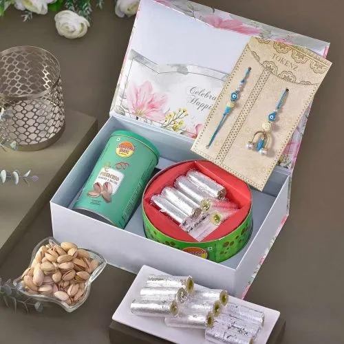 Wonderful Bhai Bhabhi Rakhi n Pistachio Hamper Box