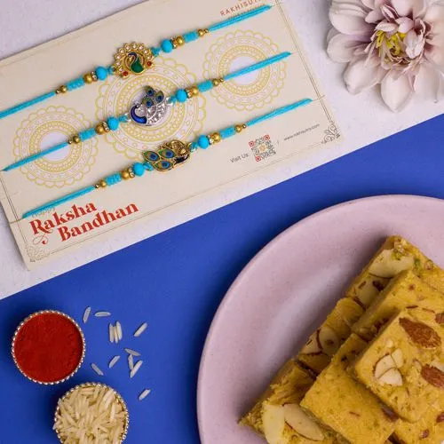 Radiant Kundan Peacock Rakhi Set  N  Soan Papdi Bliss