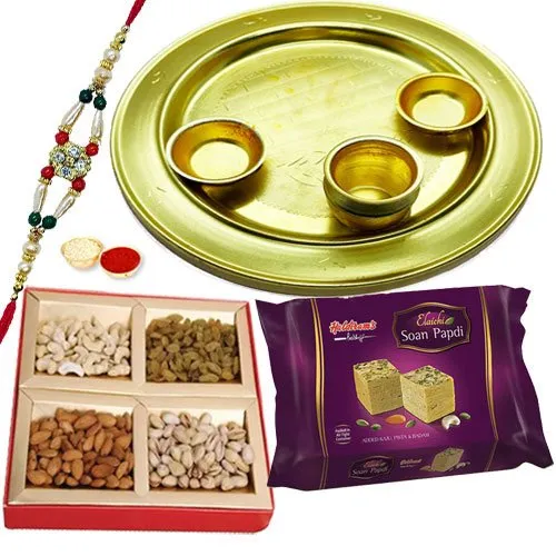 Graceful Rakhi with Sweet and Salty Thali