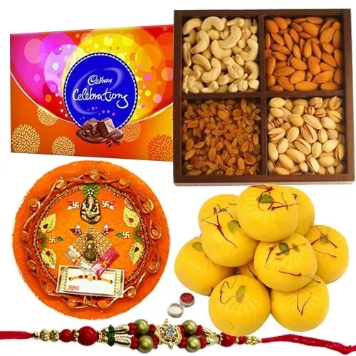 Yummy Cadbury Celebration with Mixed Dry Fruits and Rakhi