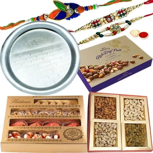 Cadbury Dry Fruit Box Add 1 Designer Rakhin Haldirams Assorted Sweets Assorted Dry Fruits Rakhi Thali Free Rakhi Roli & Tilak