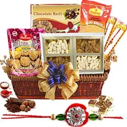 Appealing Rakhi Delicacies in a Basket