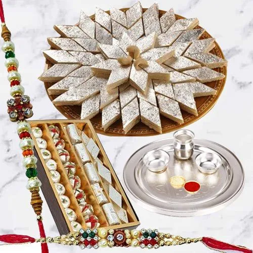 Special Gold Thali with Haldiram Kaju Katli and Dry Fruits with Free Rakhi