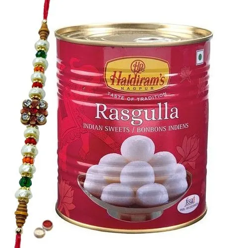 Haldiram Rasgulla with Designer Rakhi with Free Roli Tika and Chawal