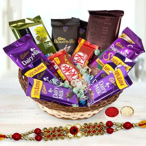 Basket of Assorted Chocolates with Twin Designer Rakhi