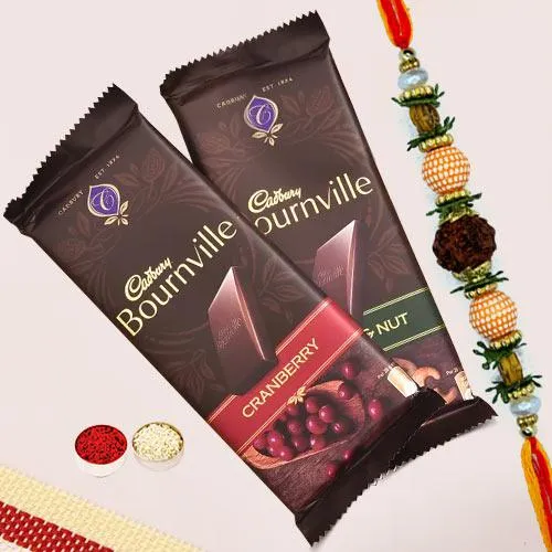 Rudraksha Rakhi with 2 pcs Cadbury Bournville Chocolates