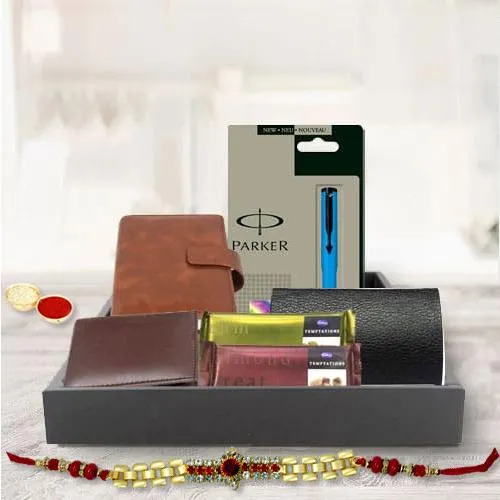 Exclusive Mens Gift Hamper with Golden Bracelet Rakhi