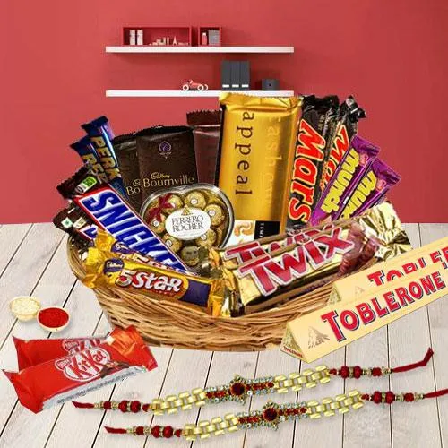 Twin Stone Rakhi with Imported Chocolates for Brothers